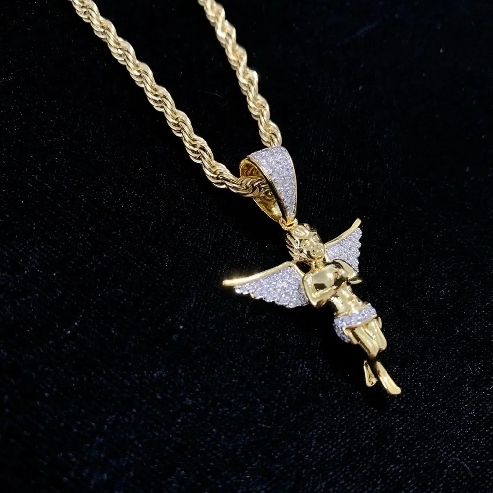 ANGEL FULL DIAMONDS CZ 18K GOLD CHAIN MADE IN ITALY *LIFETIME WARRANTY*